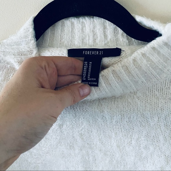 F21 White Fuzzy Sweater - Picture 3 of 4